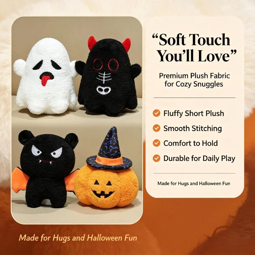 Halloween Gift Plush Toy Pumpkin Ghost Bat Devil Stuffed Doll Soft Figure Ornament For Halloween Home Decoration Holiday Present