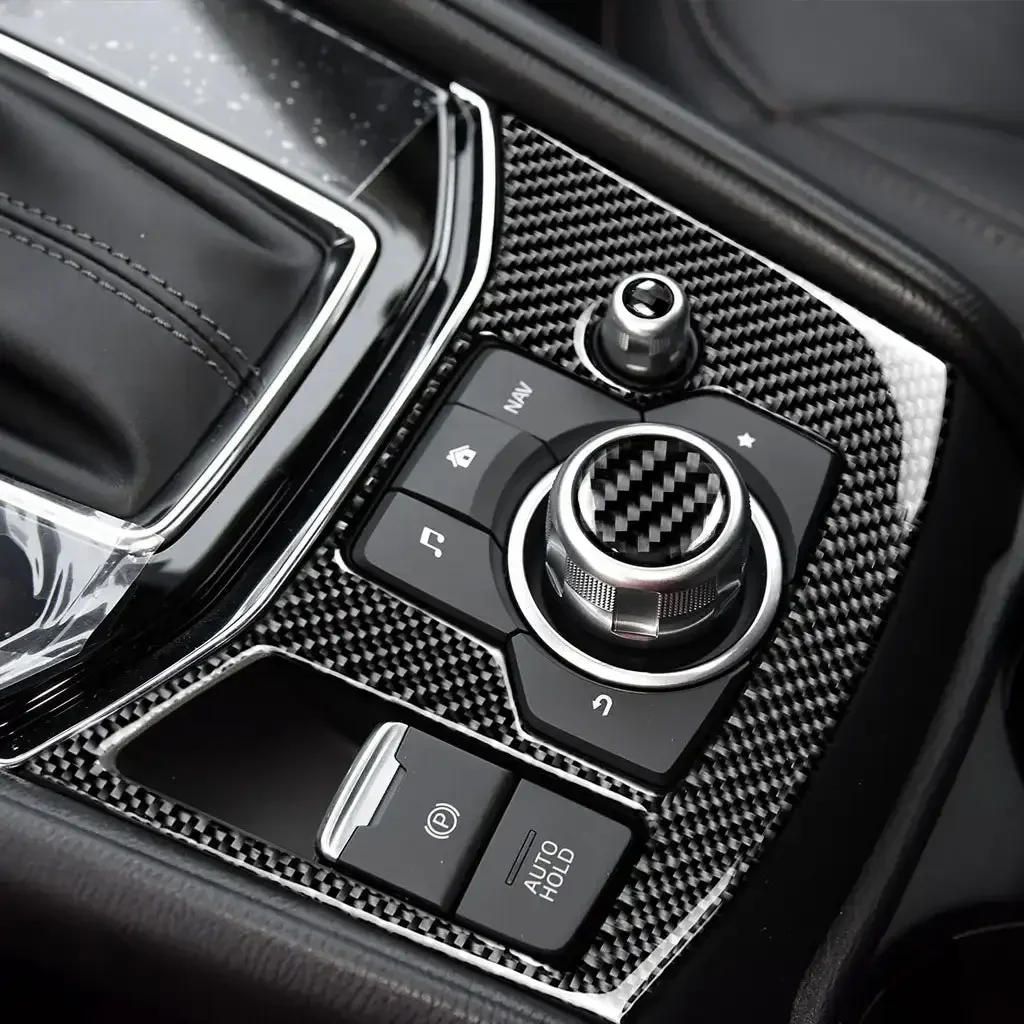 2Pcs Real Carbon Fiber Car Center Console Multimedia Volume Button Cover Trim Sticker For Mazda 3 Mazda 6 CX-9 CX-5 Interior