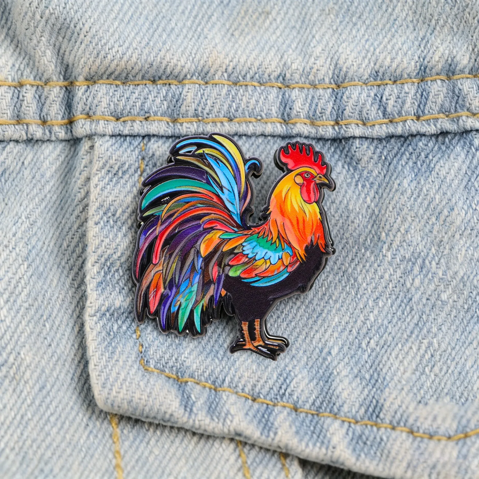 Colorful Rooster Enamel Pin Rainbow Chicken Brooch Lapel Pin for Backpacks Hats Bags Animal Lovers Gift Jewelry