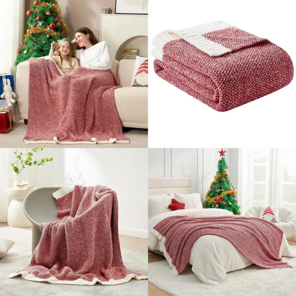 

Уютное красное вязаное одеяло размера Twin, мягкое и теплое, идеально подходит для дивана, кровати, цвет: красный меланж, 60x80 см.