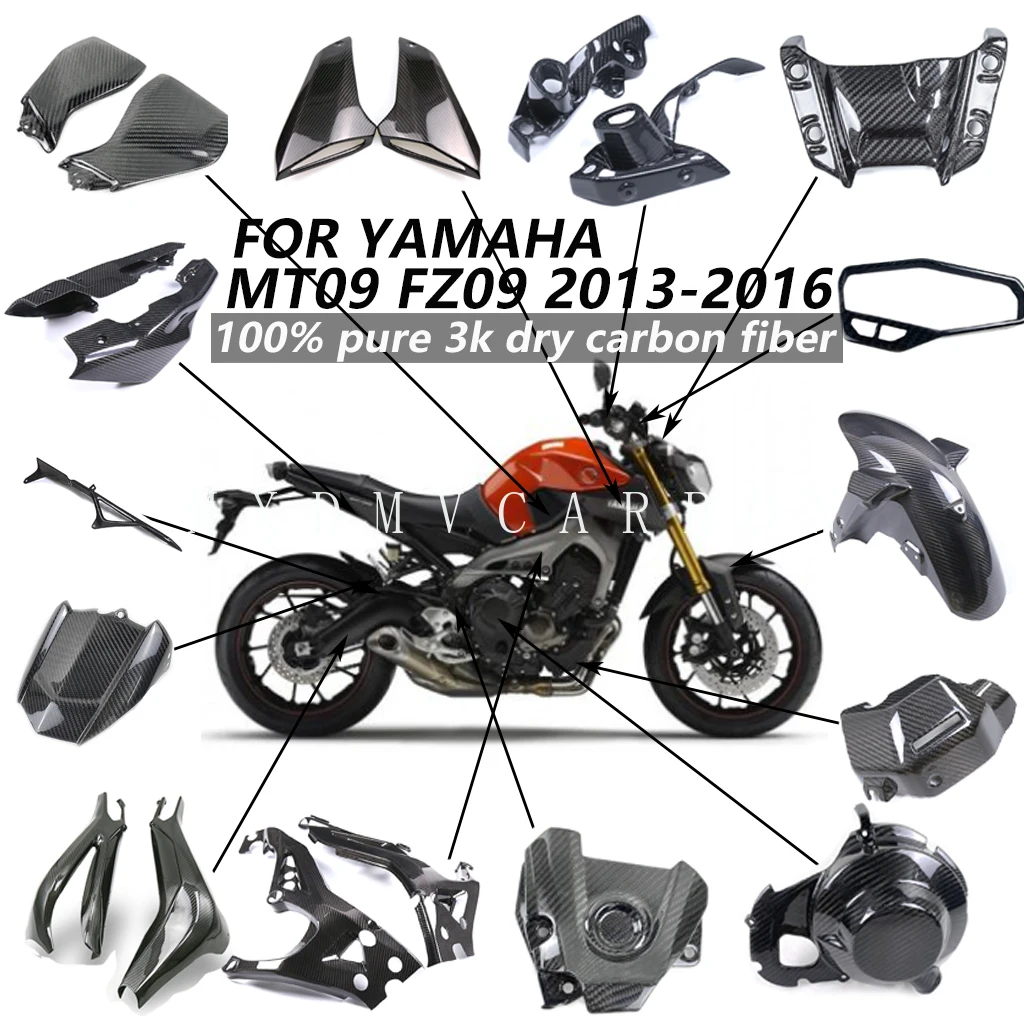 

Для YAMAHA MT09 FZ09 2013-2016: 100% карбоновые накладки на бак и боковые панели (обтекатели) из 3K углеродного волокна, комплект обтекателей для мотоцикла