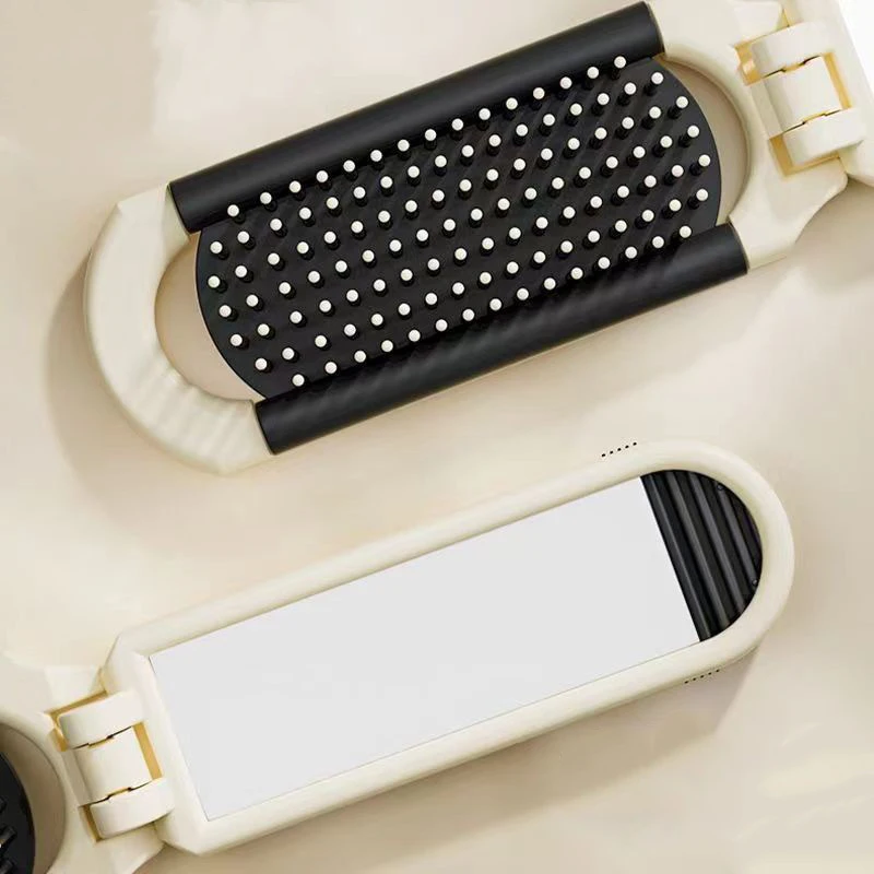 여자 여자를위한 거울 실리콘 만화 휴대용 접이식 빗과 귀여운 여행 접는 쿠션 빗