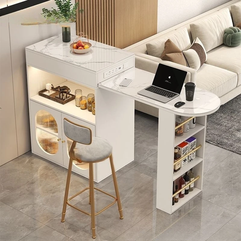 

Household small apartment retractable rotating Internet celebrity bar table with charging light luxury dining side living room