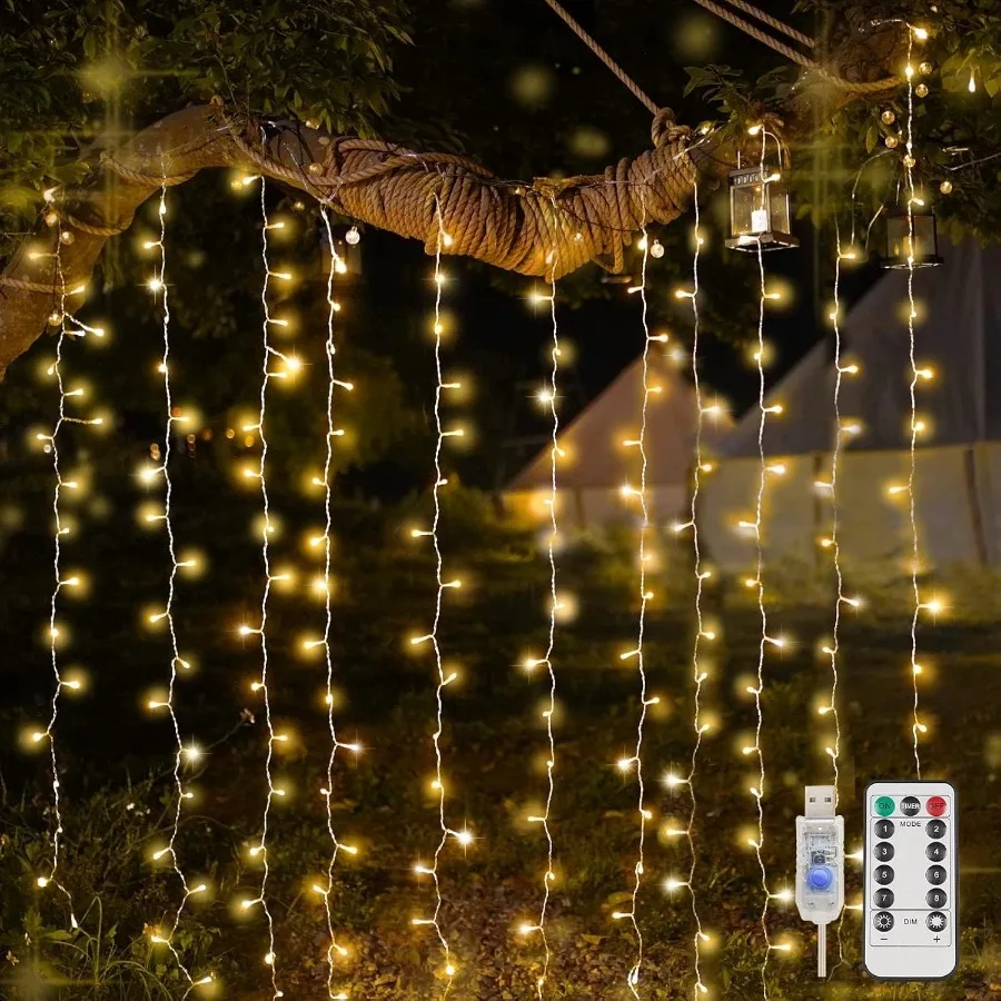 

Curtain Lights for Bedroom 200 Led Hanging String Light Outdoor Fairy Curtain Lights Indoor for Christmas Dorm Wall Backdrop Wi