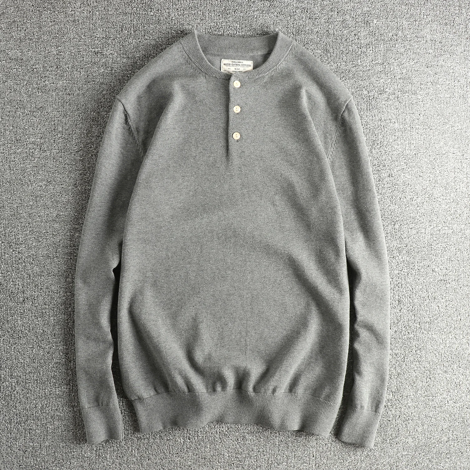 Autumn and winter new American retro trendy Henry collar sweater long-sleeved men's pure cotton fabric comfortable bottoming top