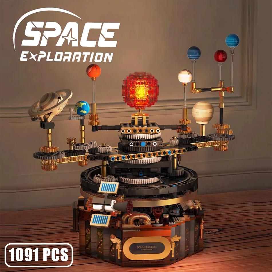 

2025 Science Earth and Sun Rotating Solar System Building Blocks with Motor Set Experiment Educational Bricks Toys for Kids Gift