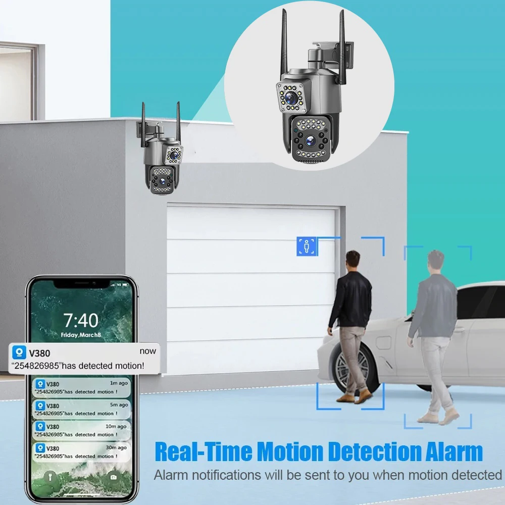 8MP CCTV Camera 4G SIM Card Dual Lens HD Full Color Motion Detection Smart Home Security Surveillance Outdoor Waterproof Monitor