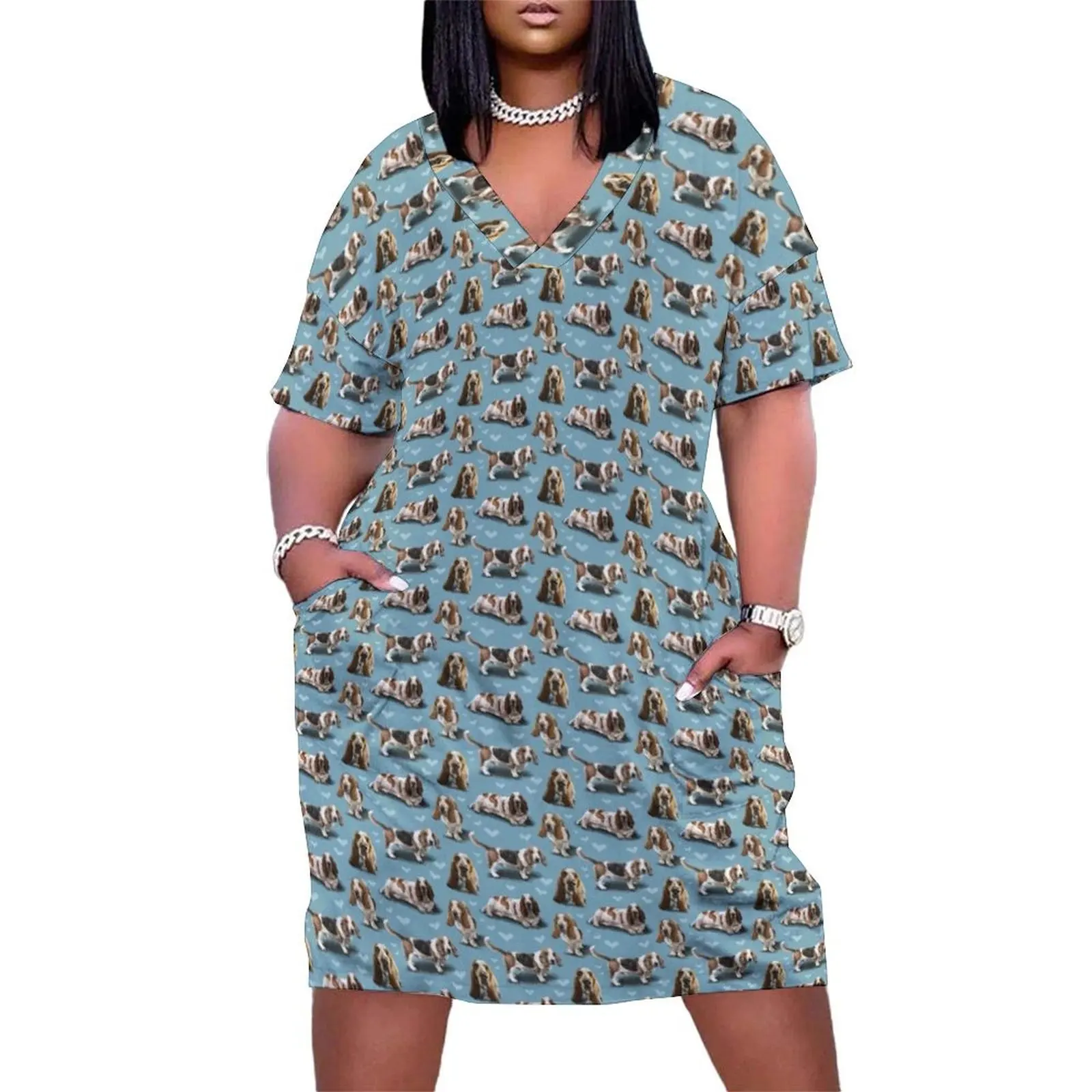 

The Basset Hound Loose Pocket Dress Women"s summer long dress Party dresses for women