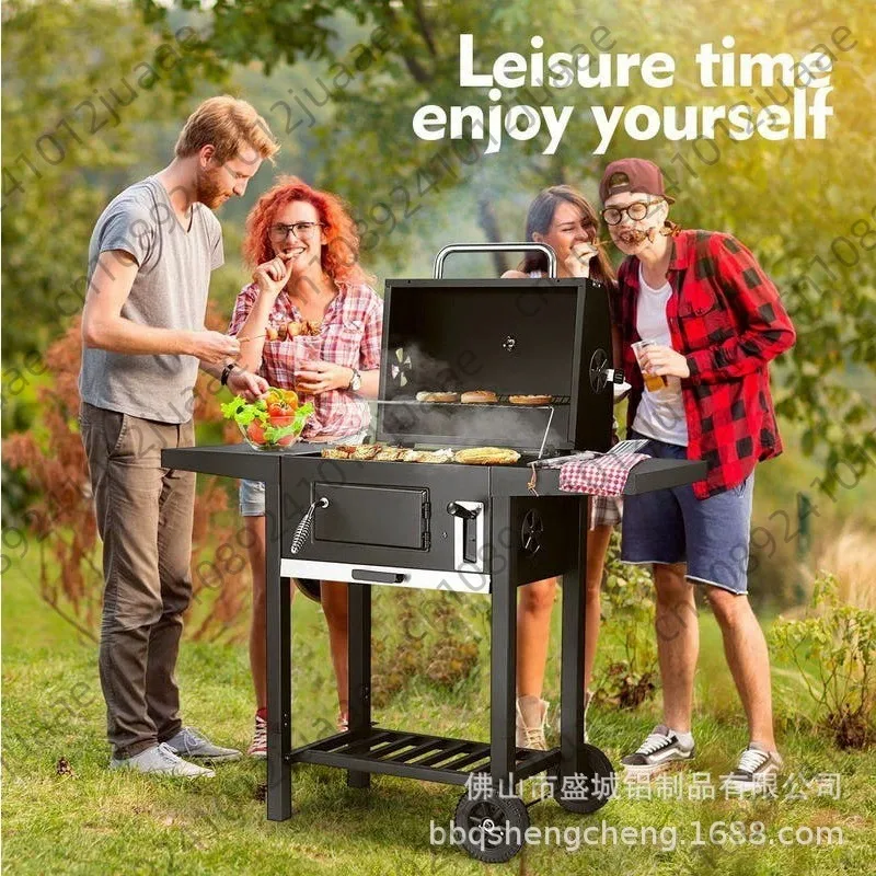 Outdoor camping BBQ grill, household stainless steel smokeless charcoal BBQ grill