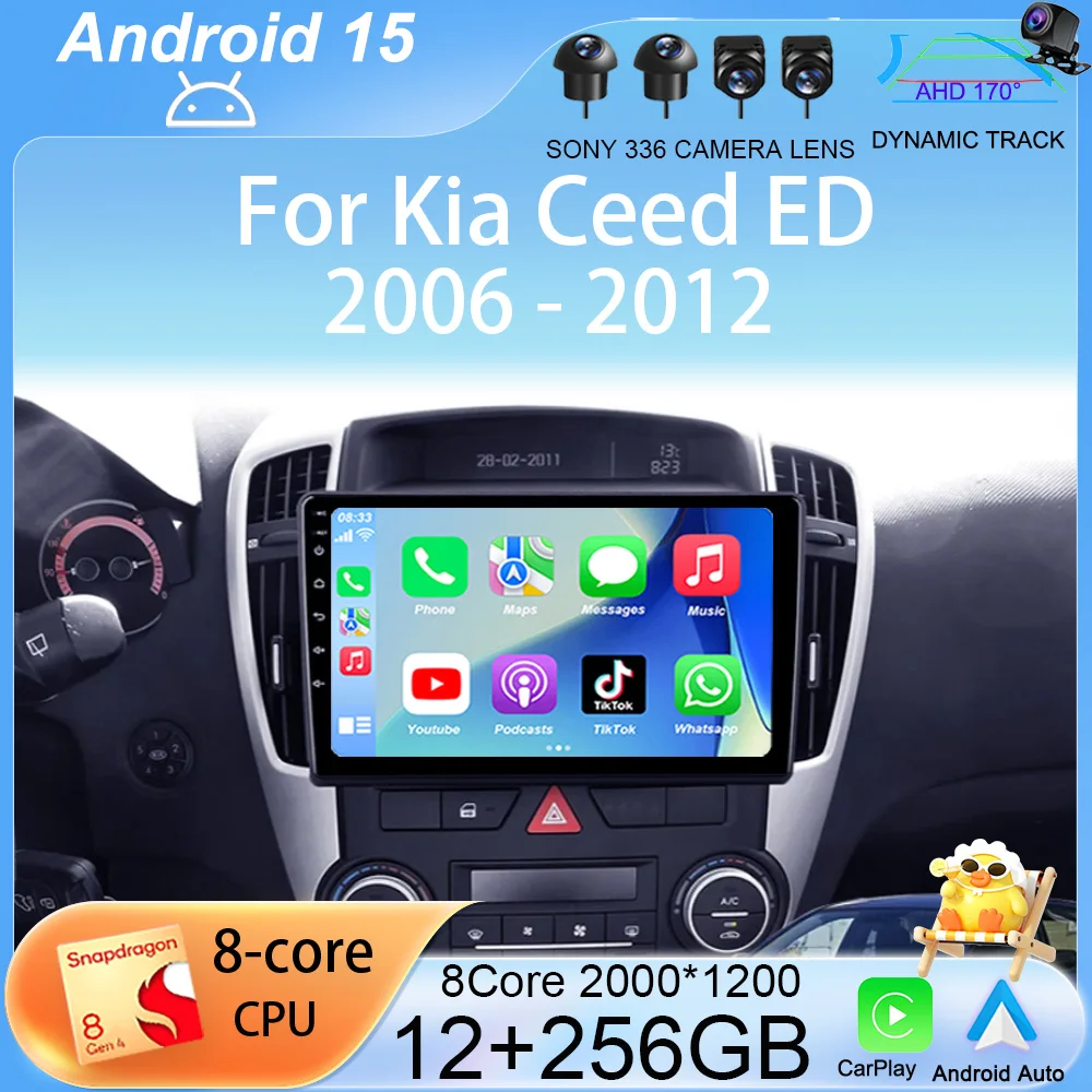 

Android 15 Carplay Auto Car Radio For Kia Ceed ED 2006-2012 Multimedia Video Player Navigation GPS 4G+WIFI Stereo BT No 2din DVD