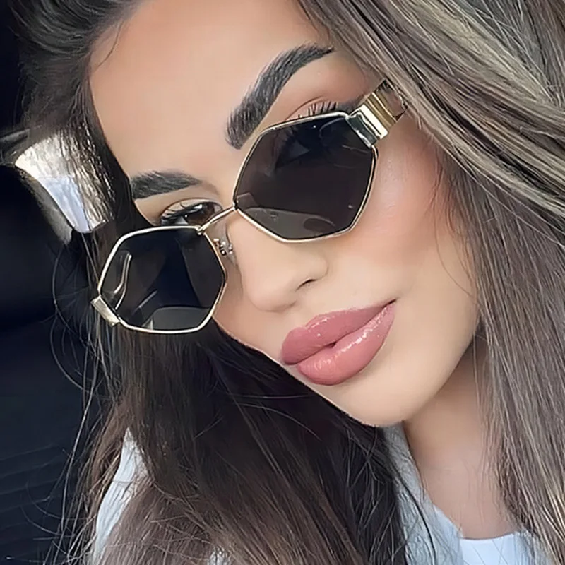 Sexy Polygonal Sunglasses Women Fashion Small Metal Frame Brand Designer Sun Glasses Luxury Shades UV400 Vintage Eyewear