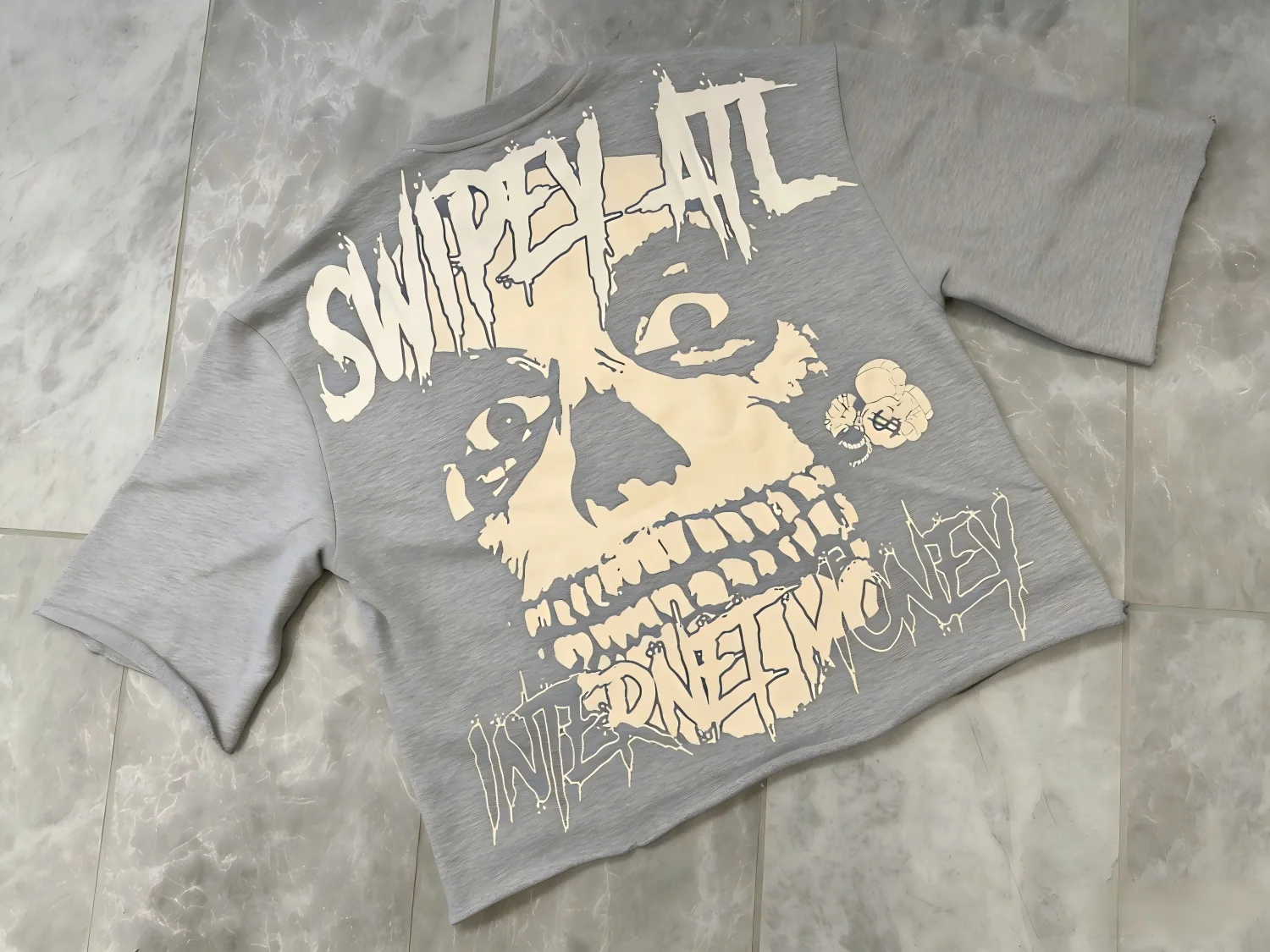 European and American men's summer horror skull letter print comfortable and breathable round neck T-shirt outdoor street top view 6