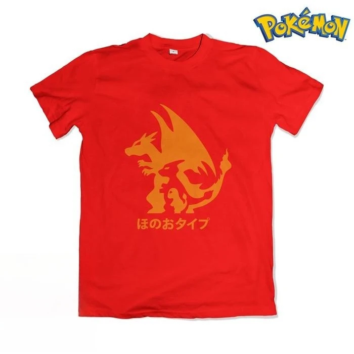 2025 Summer Pokémon Anime Kaos Charizard 100% Pure Cotton Printed T-shirt Men Harajuku Loose Casual Versatile Short-sleeved Top