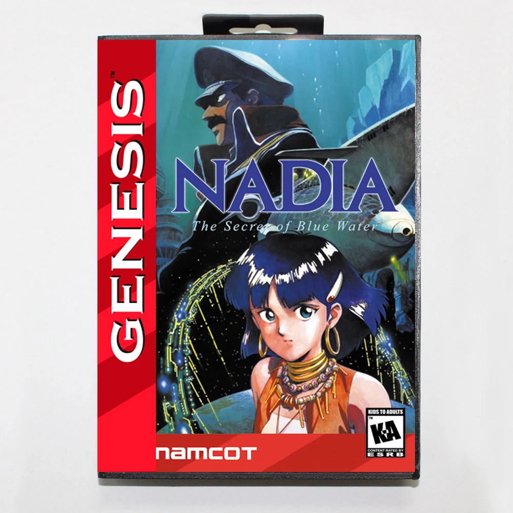 Nadia MD Game Card with Custom US Box for 16 Bit Sega Megadrive Genesis Console