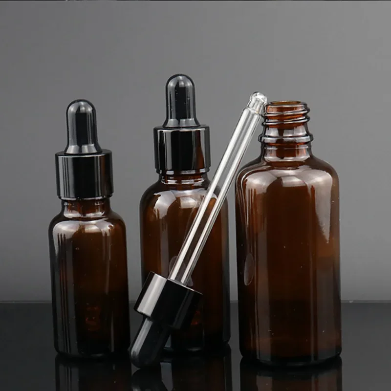 14/28PCS 30/50ml Essential Oil Glass Aromatherapy Liquid Brown Drop Empty Dropper Bottles Massage Pipette Bottle Refillable 1OZ