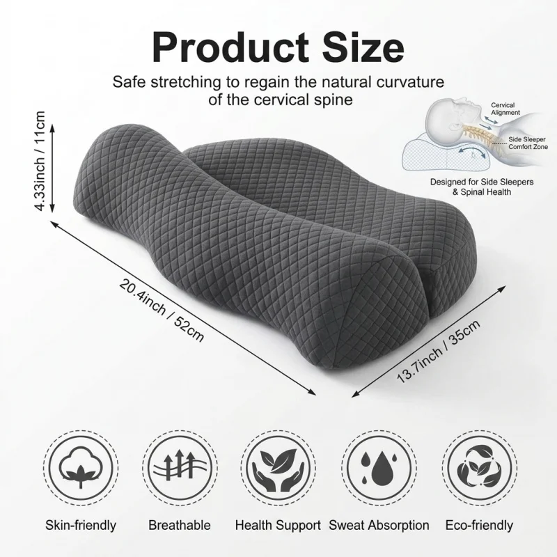 Almohada Cervical de Espuma Viscoelástica de Recuperación Lenta, Soporte Ergonómico para el Cuello, Ideal para Dormir de Lado, Alivio para el Cuello al Dormir