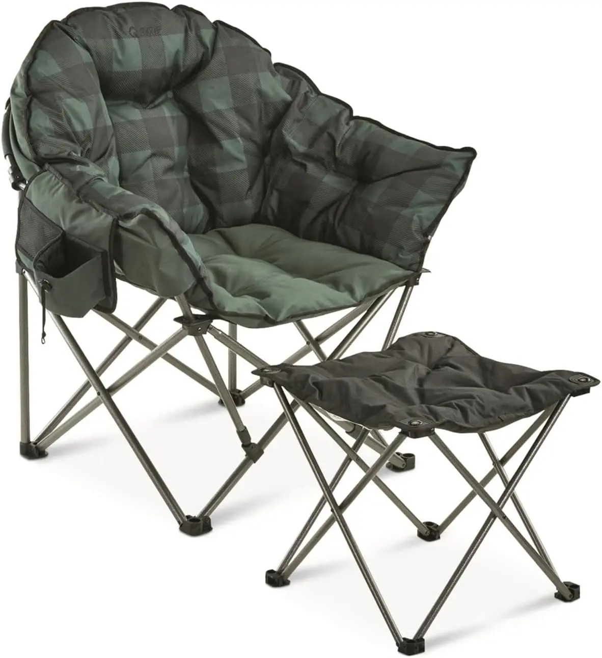 Club Camping Chair, Oversized, Portable, Folding with Padded Seats, 500-lb. Capacity Green Plaid