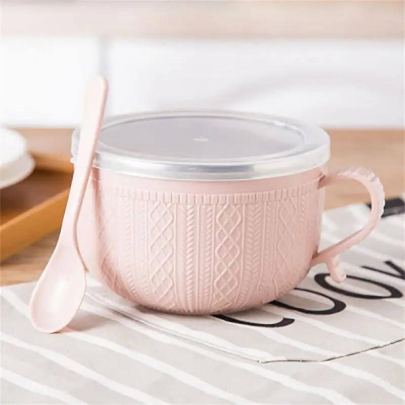 Stainless Steel Double-layer Ramen Noodles Bowl Anti-scalding Instant Noodle Bowl Cute Bunny With Lid And Spoon Tableware