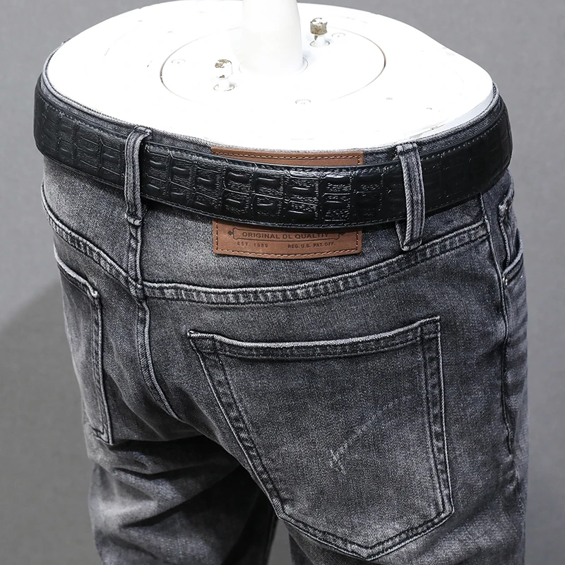 Fashion Designer Men Jeans High Quality Retro Black Gray Stretch Slim Fit Ripped Jeans Men Vintage Casual Denim Pants Hombre