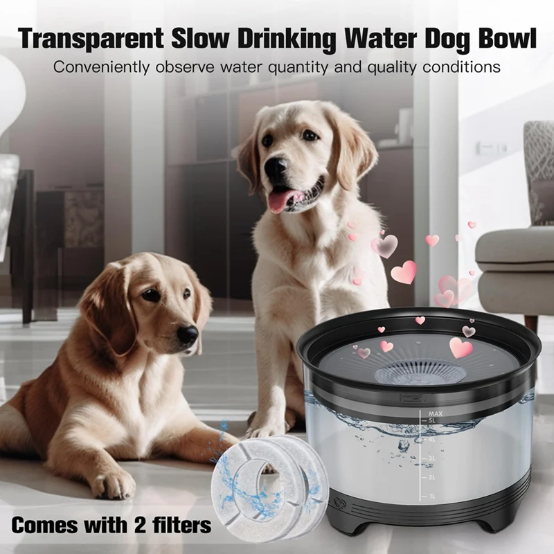 5.5L Dog Water Bowl,Large Capacity No Spill Water Bowl For Dogs, Splash Proof Slow Water Feeder