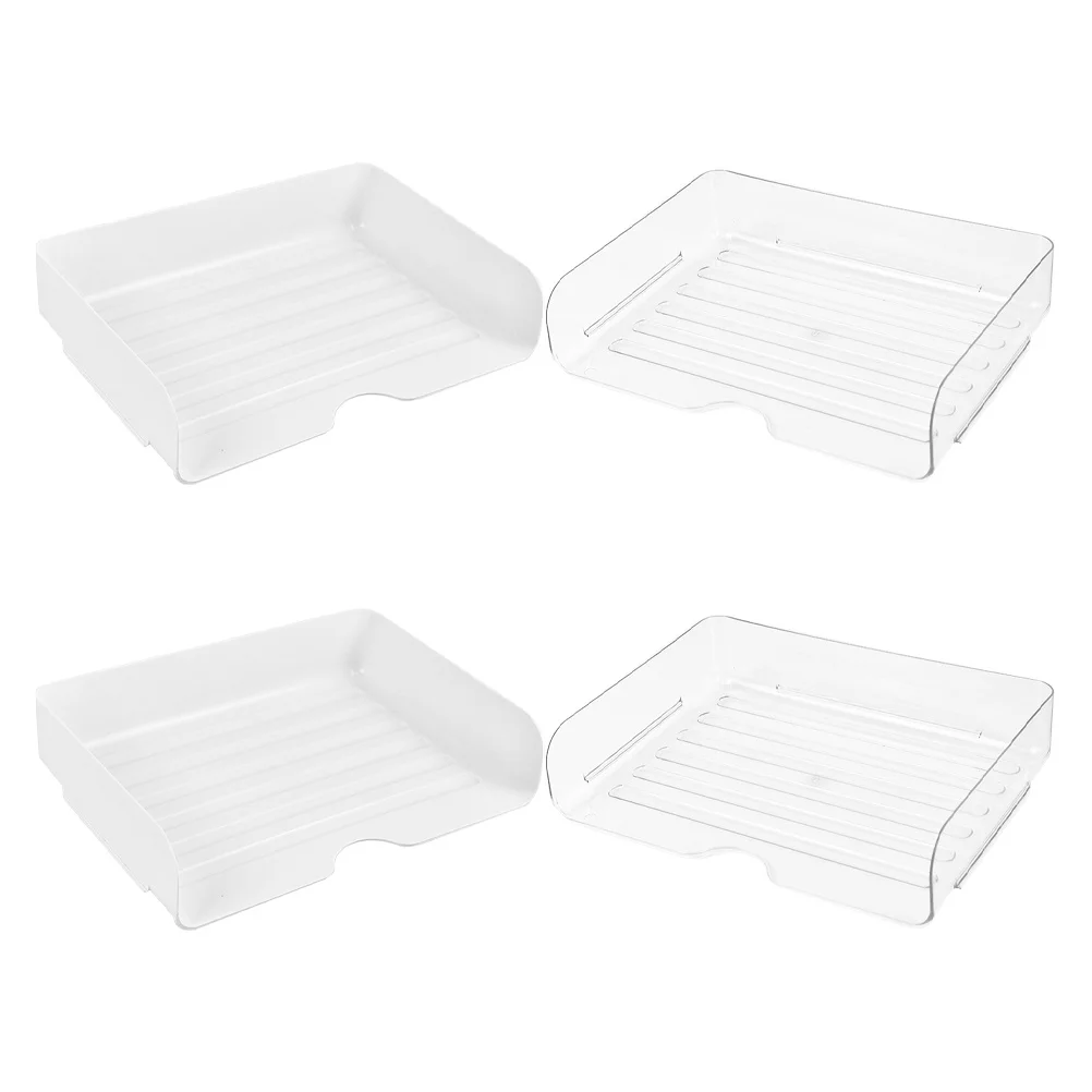 4Pcs Stackable Clear Plastic Desk Organizer Letter Tray Desktop File Paper Holder Document Storage Rack Office Workspace