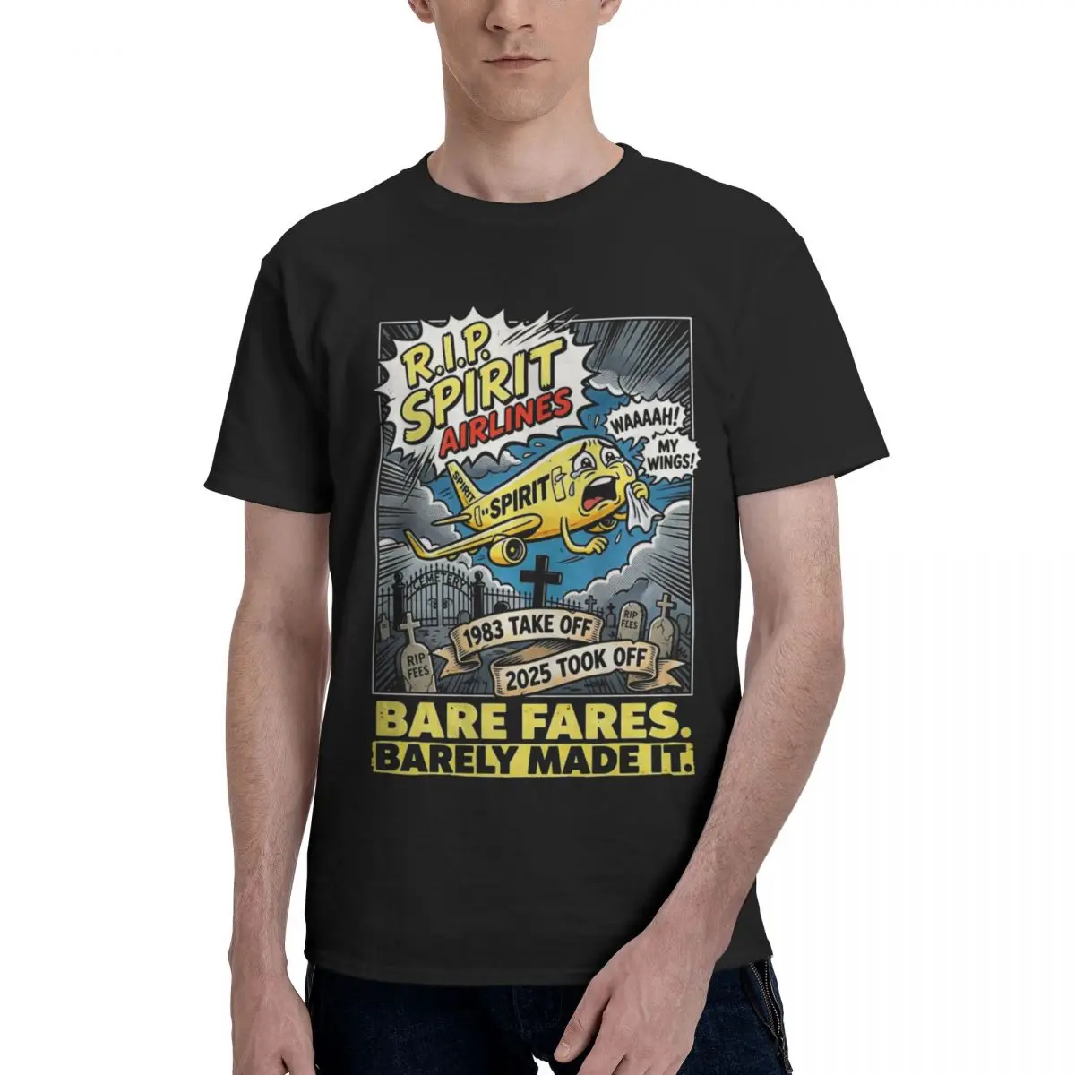 Men RIP Spirit Airlines 1983-2026 Funny Retro T Shirt Streetwear Cotton T Shirt Men