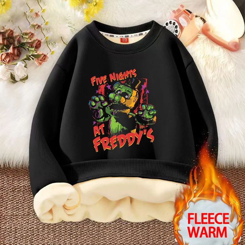 Five Nights At Freddys Kids Sweatshirts Anime FNAF Pullovers with Fleece Hoodies Fashion Boys Girls Children Crew Neck Clothes