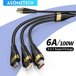 3 In 1 USB Fast Charging Cable For Samsung Xiaomi Huawei 6A 100W Type C Micro Data Wire For iPhone 14 13 Pro Max Phone Cord