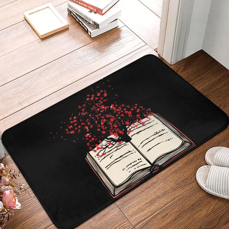 Custom Sakura Tree Growing From Book Doormat Mat Anti-Slip Flowers Floral Pattern Bathroom Kitchen Toilet Rug Carpet 40*60cm