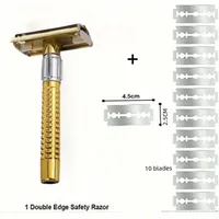 Reusable Double Edge Safety Razor for Women, Single Blade Razors for Men, with 10 PCs Razor Blades, Metal Razor for Shave