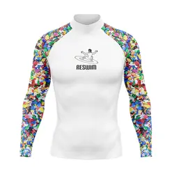 New Men's Swimwear Rash Guard Long Sleeve Surf Diving Bathing Suit UV Protection Print Swimsuit Swimming T-shirt Beach Rashguard