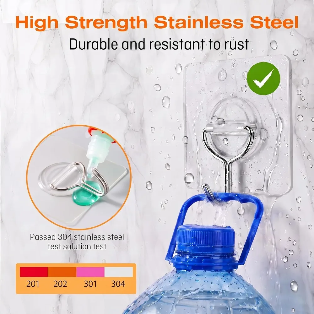 Heavy Duty Adhesive Wall Hooks 33lb Waterproof Rustproof Transparent Self Adhesive Hooks for Bathroom Kitchen Outdoor Home Improvement 24 Pack view 4