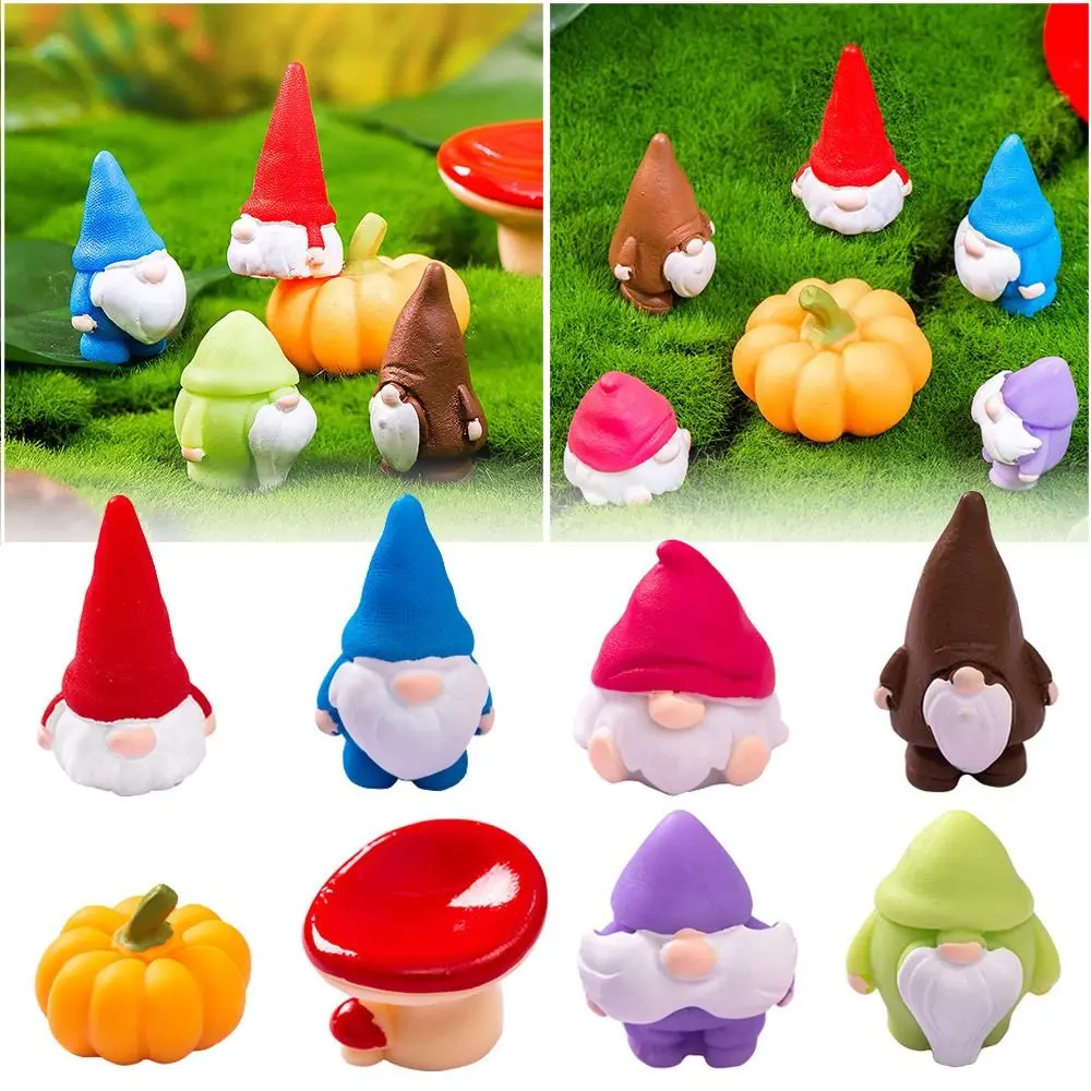 Multicolor Mini Gnome Figurines Resin Mushroom Pumpkin Garden Elf Handicraft Micro Landscape Desktop Knick-knack