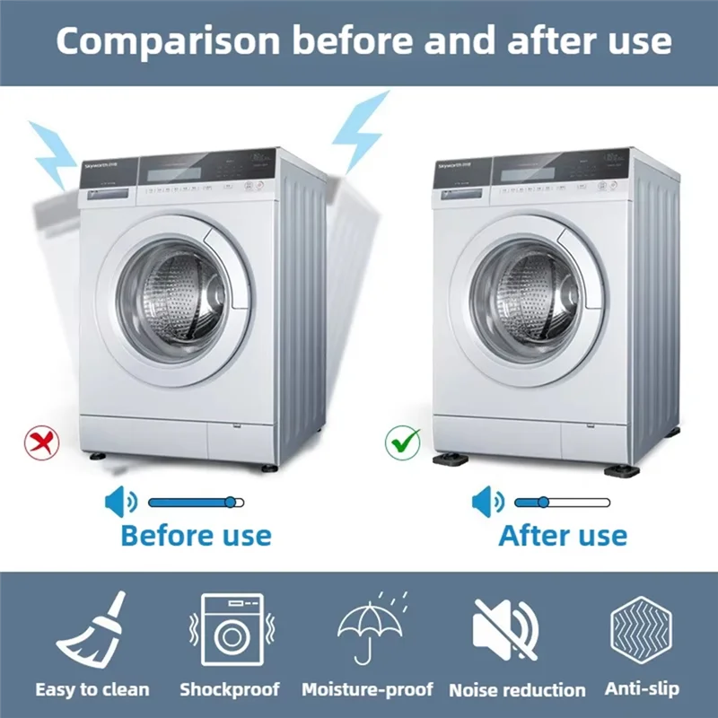 AB34-4Pcs Anti-Vibration Pads For Washing Machines - Non-Slip & Noise-Reducing Universal Feet For Appliances, Furniture