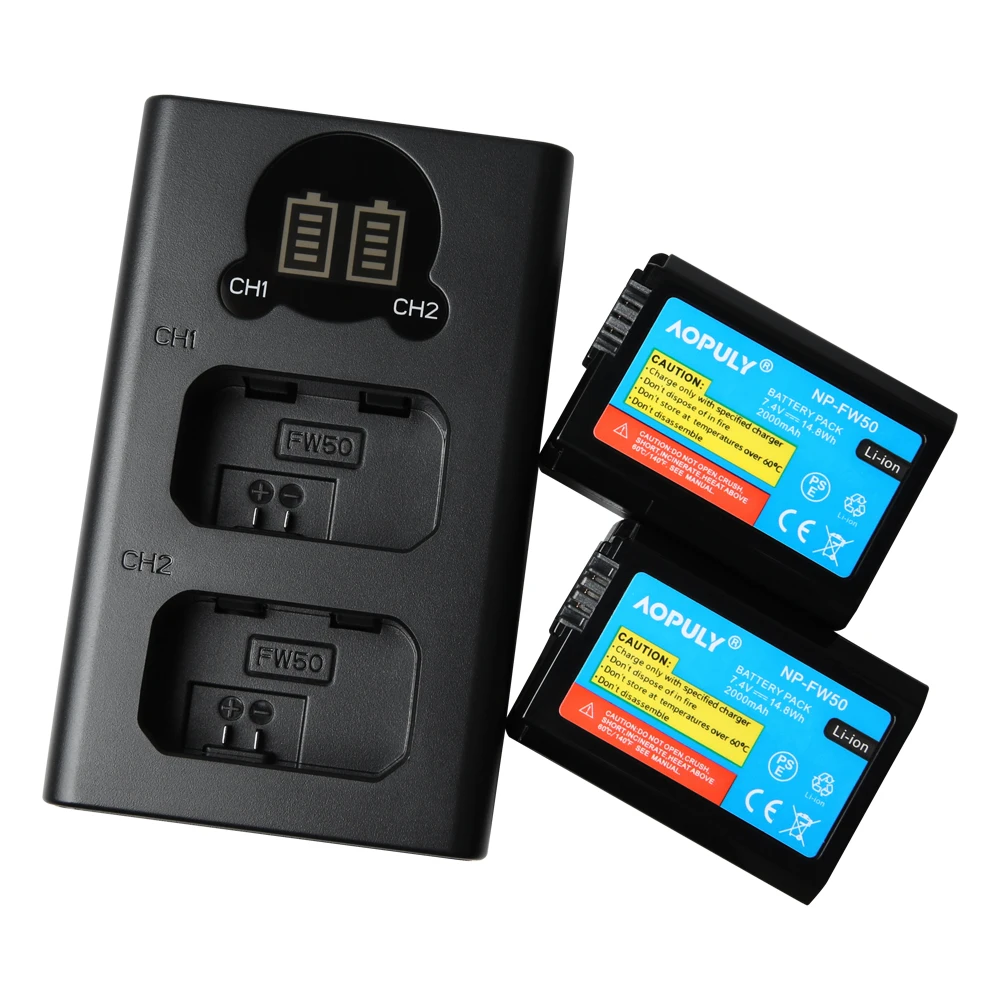AOPULY 2000mAh NP-FW50 NP FW50 كاميرا بطارية + LCD USB المزدوج شاحن أجهزة سوني ألفا a6500 a6300 a6000 a5000 a3000 NEX-3 a7R
