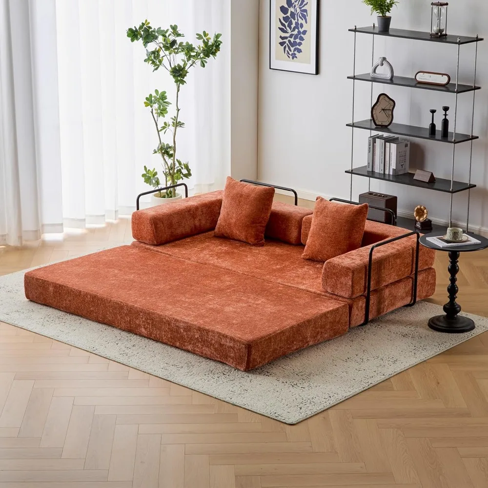 

Convertible floor sofa bed with fixed shape frame, modular folding mattress sofa with armrests, floor sofa