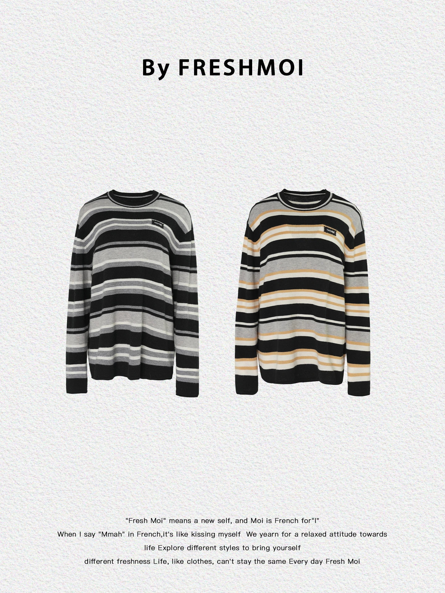 

Fre Moi Oversize Wool Blend Stripe round Ne Women's Sweatirt Comfortable Soft Fabric Long Sve Casual Sle Spring