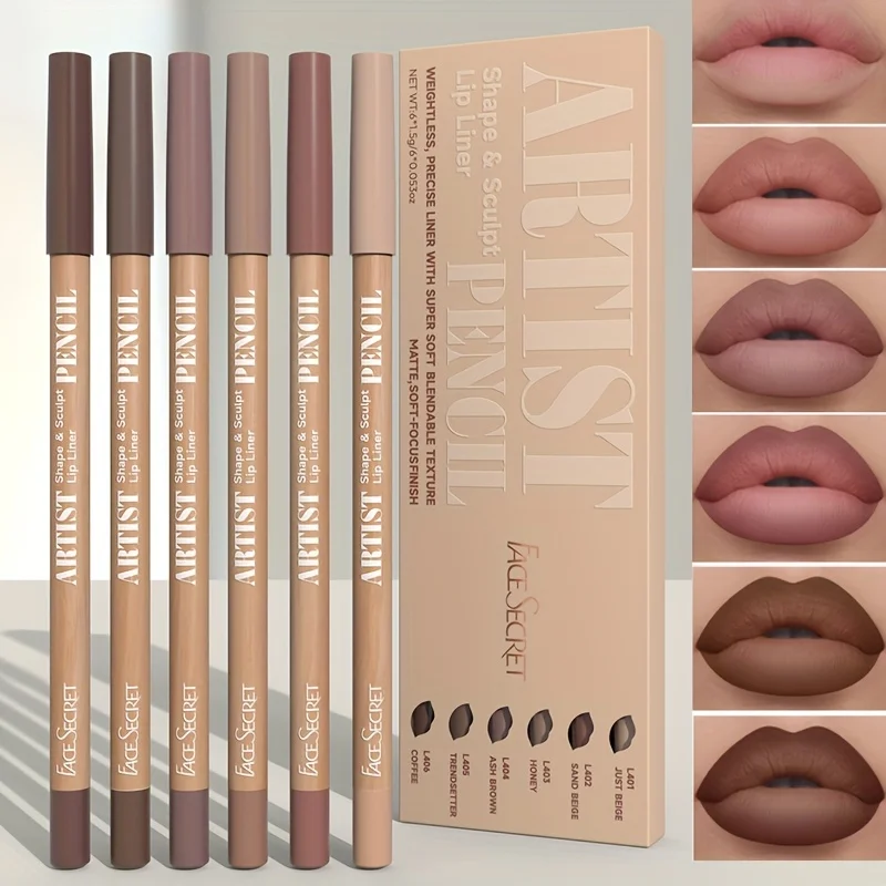 6 stuks fluwelen matte lipliner potloden set langdurig niet-drogen perfect voor voering vulling lippen veelzijdig voor alle huidtypes