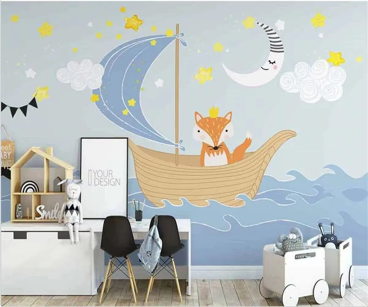 Custom wallpaper Nordic hand-painted small fresh nautical animals children's room background wall 3d wallpaper