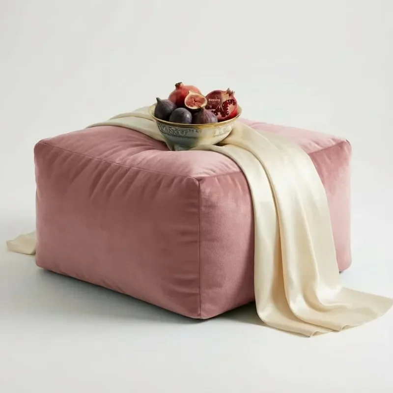 Velvet Lined Beanbag Ottoman Pouf Chair Footstool Soft Plush Feel Home Furniture Living Room (English Rose 60x40x30)