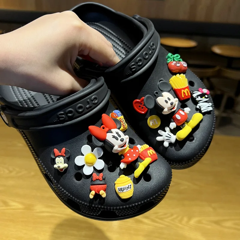 12/13/14pcs Cartoon Disney Mickey Mouse Shoes Accessories Kawaii Hole Shoes Buckle Diy Decoration Removable Boy Girl for Gifts