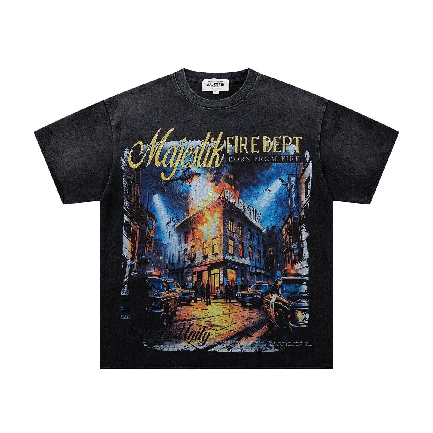 MAJESTIK Direct Injection Printed Short-Sleeved T-Shirt Loose Washed Antique Look Retro Style Decorative Beads - Trendy on Ins