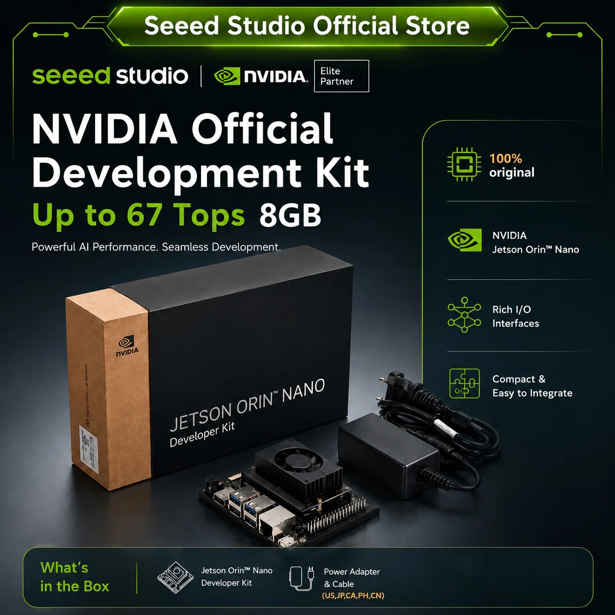 NVIDIA公式 Jetson Orin Nano スーパー開発者キット、8GB 67 TOPS、AIパフォーマンスモジュール WiFi USB 3.2 Gen 2ポート M.2 Key M (SSD対応)