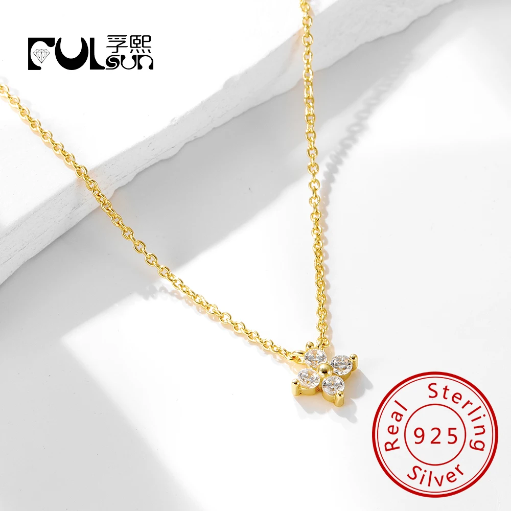 

Dainty Small Cz Zircon Flower Cross 925 Sterling Silver 14k Gold Plated Necklace Jewelry for Women jewelry