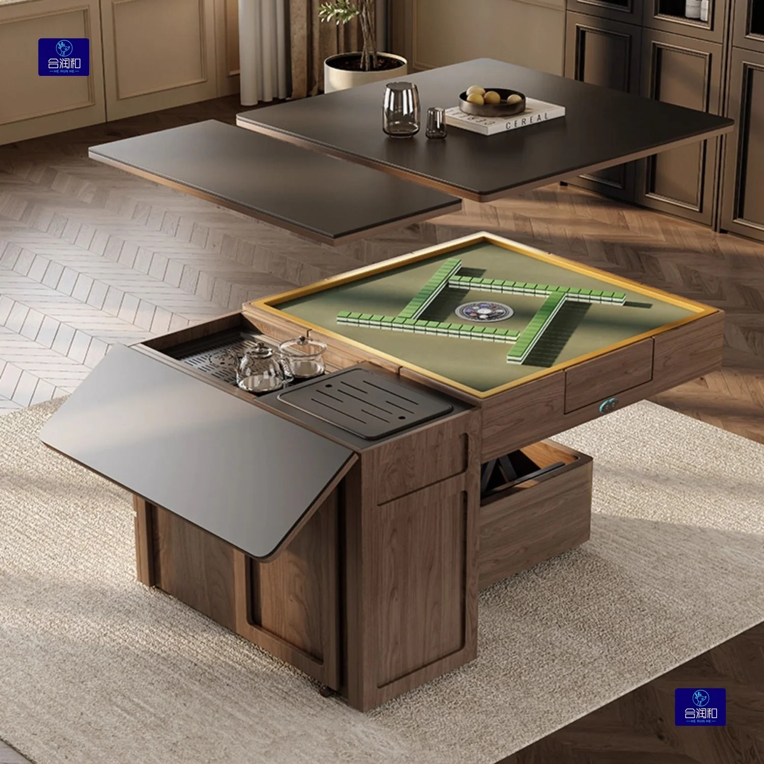 CX multifunctional mahjong table lifting coffee   folding dining table tea table edge