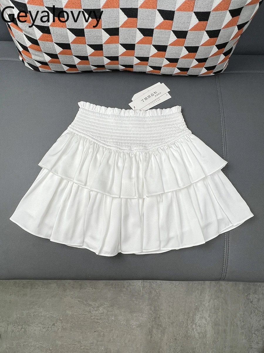 

Summer New Versatile Sweet Cute Mini Cake Skirt Women Solid Color Chiffon Puff Skirt Elastic High Waist A-line Short Skirts