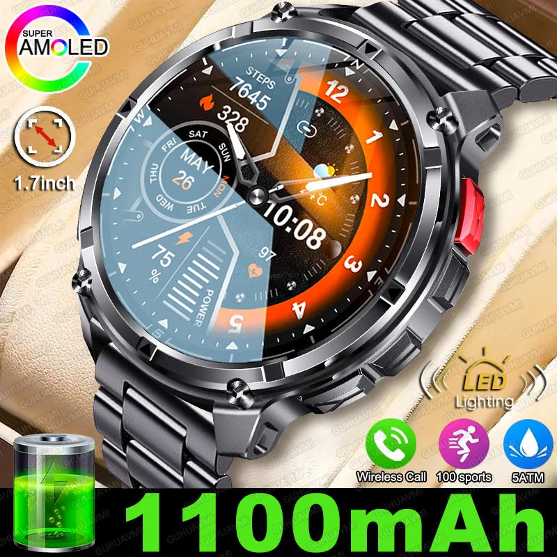 

T-Rex 3 Ultra 1100mAh Military Smart Watch Men 5ATM Waterproof 1.7" Sports Fitness Tracker Health BT Call Compass LED Flashlight