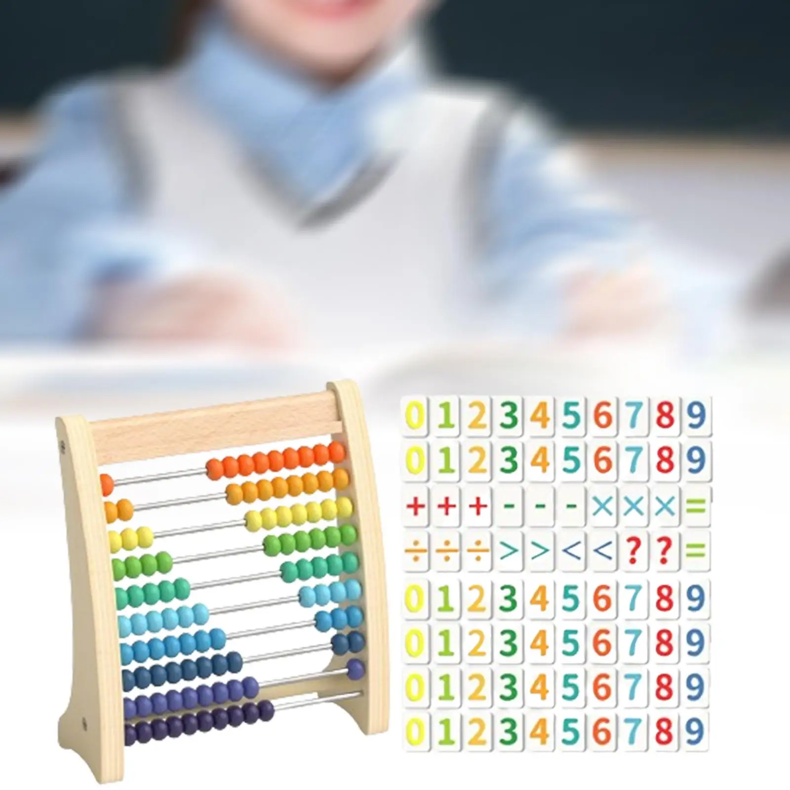 Colorful Wooden Abacus Ten Frame Set Bead Arithmetic Abacus Educational Toy for