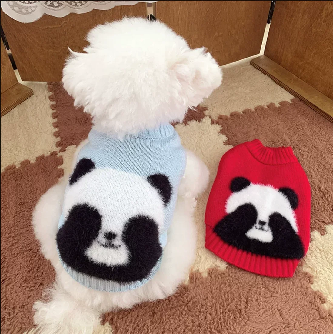 

Cute Shy Panda Pet Jumper | Plush Knit Dog Sweater for Cold Weather | Pet Clothing for Small Breeds