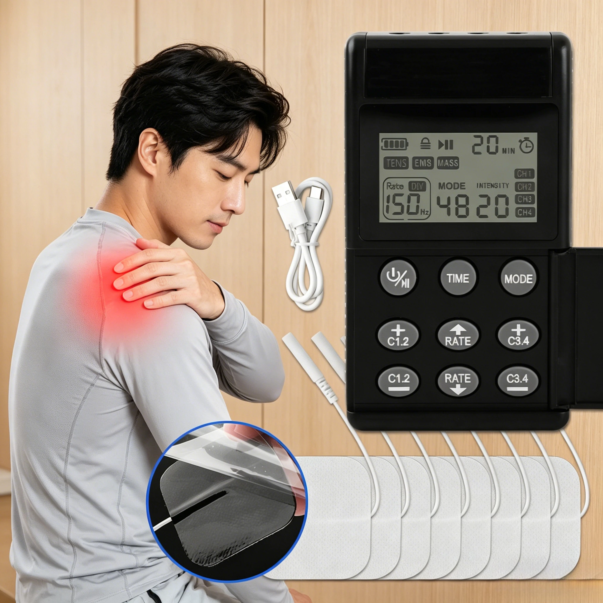 

Electric EMS Muscle Tens Unit Professional Body Massager Low Frequency Pulse Relaxation Massage Electrostimulator Pain Relief